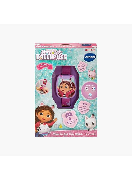 VTech - Gabby’s Dollhouse Time to Get Tiny Watch - Multicolour | includes 10 digital clock faces featuring Gabby and her kitty friends, a stopwatch| Suitable ages 3 + up