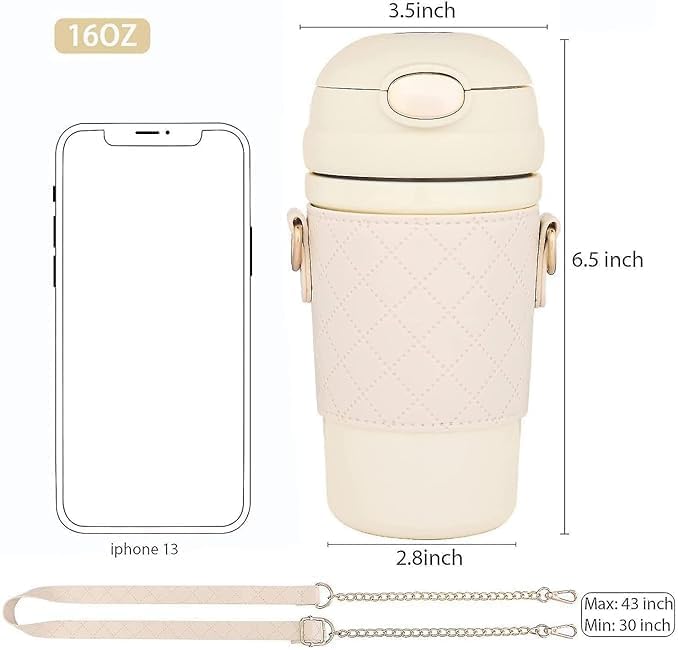 Stainless Steel Water Bottle with Straw Lid, Vacuum Insulated Metal Water Bottle, Reusable Double Walled Leak Proof Sports Water Bottle, Flask for Hot Cold Drinks, for Girls 400ml (White)