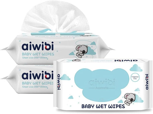 Aiwibi Soft Care Baby Wet Wipes (Fragrance free)- Pack of 3 Pouches x 80Sheets, 240 Wipes