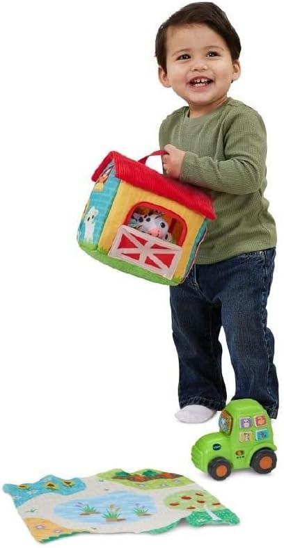 VTech Farmyard Animals Soft Play Set – Interactive Baby Toy with Plush Farm Animals, Tractor & Play Mat | Teaches Animal Sounds, Music & Imaginative Play | Portable Barn Storage