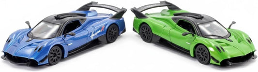 D-Power 1:36 Diecast Pagani Huayra R, Assorted Colors Blue / Green, 1 Piece– Model Car with Pull Back Action, Collectible Supercar Toy