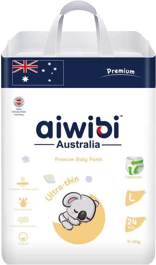 Aiwibi Premium Baby Pants Diaper,Size L 9-14KG 24 Pieces