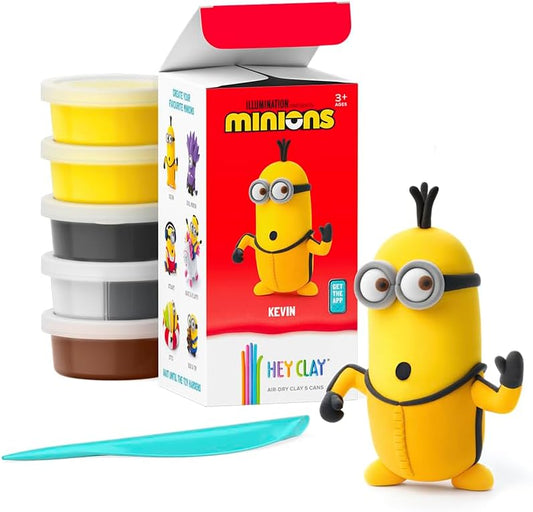 Hey Clay - Minions Kevin Colourful modelling air-dry clay, 5 cans with fun interactive app for kids 3 years +.
