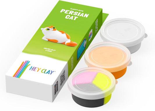 Hey Clay - Fluffy Pets PERSIAN CAT Colourful modelling air-dry clay, 3 cans with fun interactive app for kids 3 years