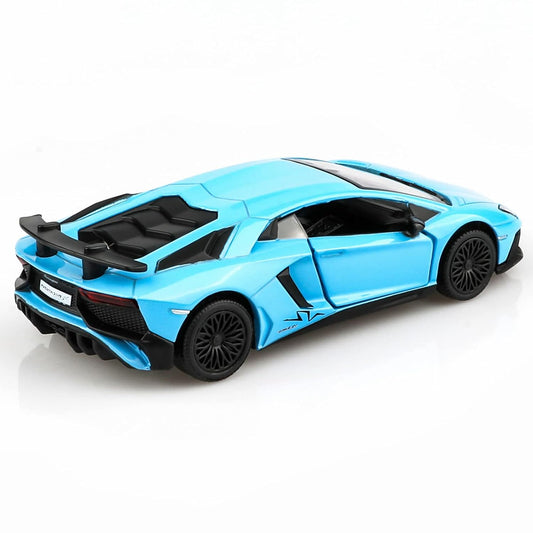 D-Power 1:36 Diecast Lamborghini Aventador LP750-4 Superveloce, Assorted Colors Blue / Red, 1 Piece– Model Car with Pull Back Action, Collectible Supercar Toy