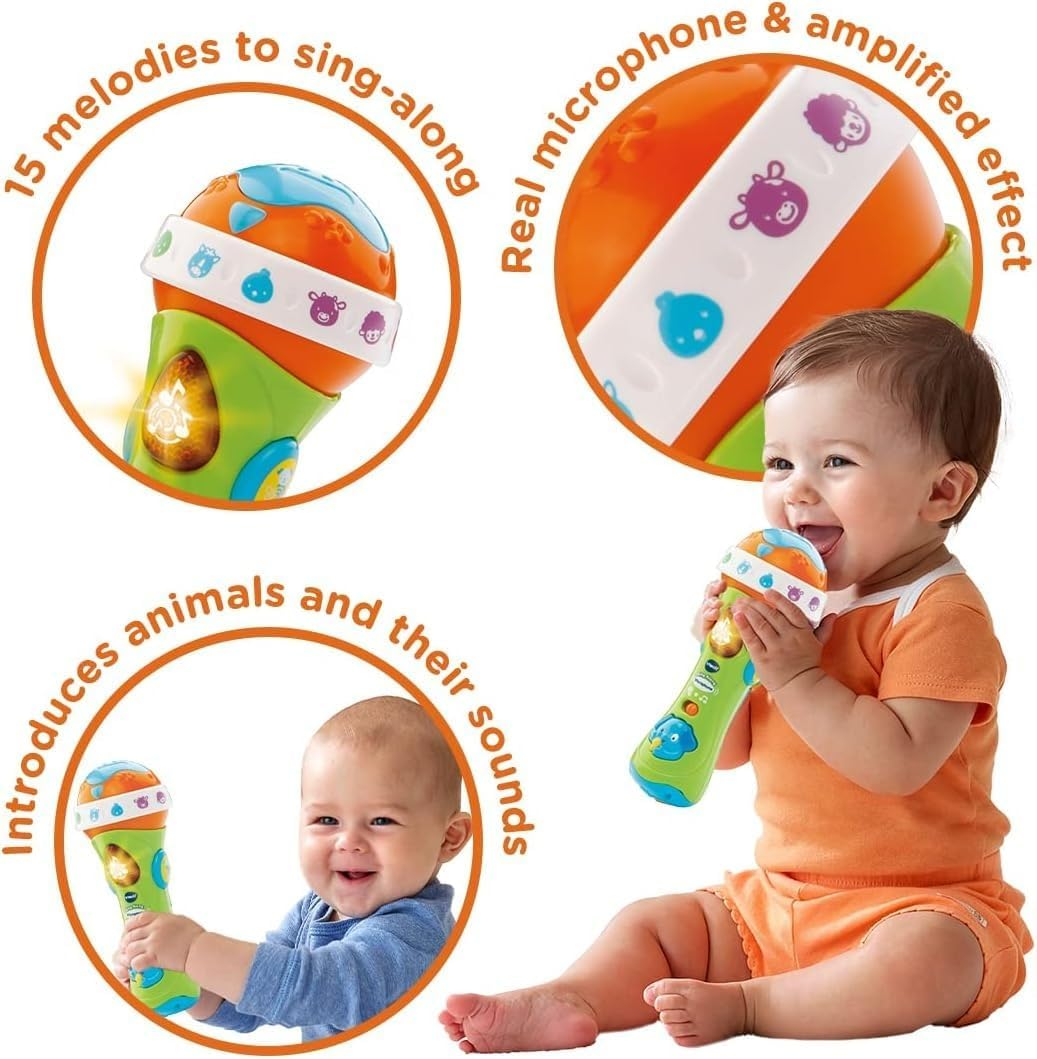 VTech Toddler Microphone – Early Learning Music Toy with Voice Effects, Lights & Animal Sounds | Developmental Fun for Boys & Girls Ages 1 to 3
