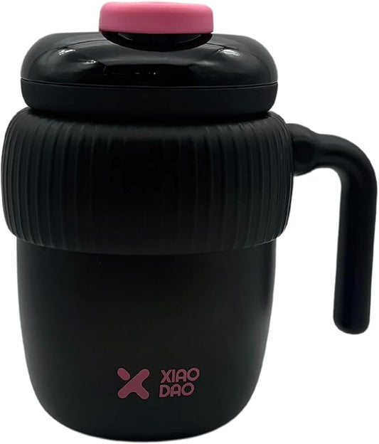 Super Cute Pink Coffee Water Cup for Office or Home Vacuum Insulated Stainless Steel with Handle Leak Proof Hygienic Large Capacity 12 Hours Hot and Cold 420ml (Black)
