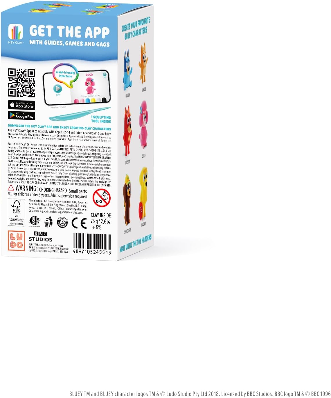 Hey Clay - Coco. Colorful modeling air-dry clay, 5 cans with fun interactive app for kids aged 3+ years.