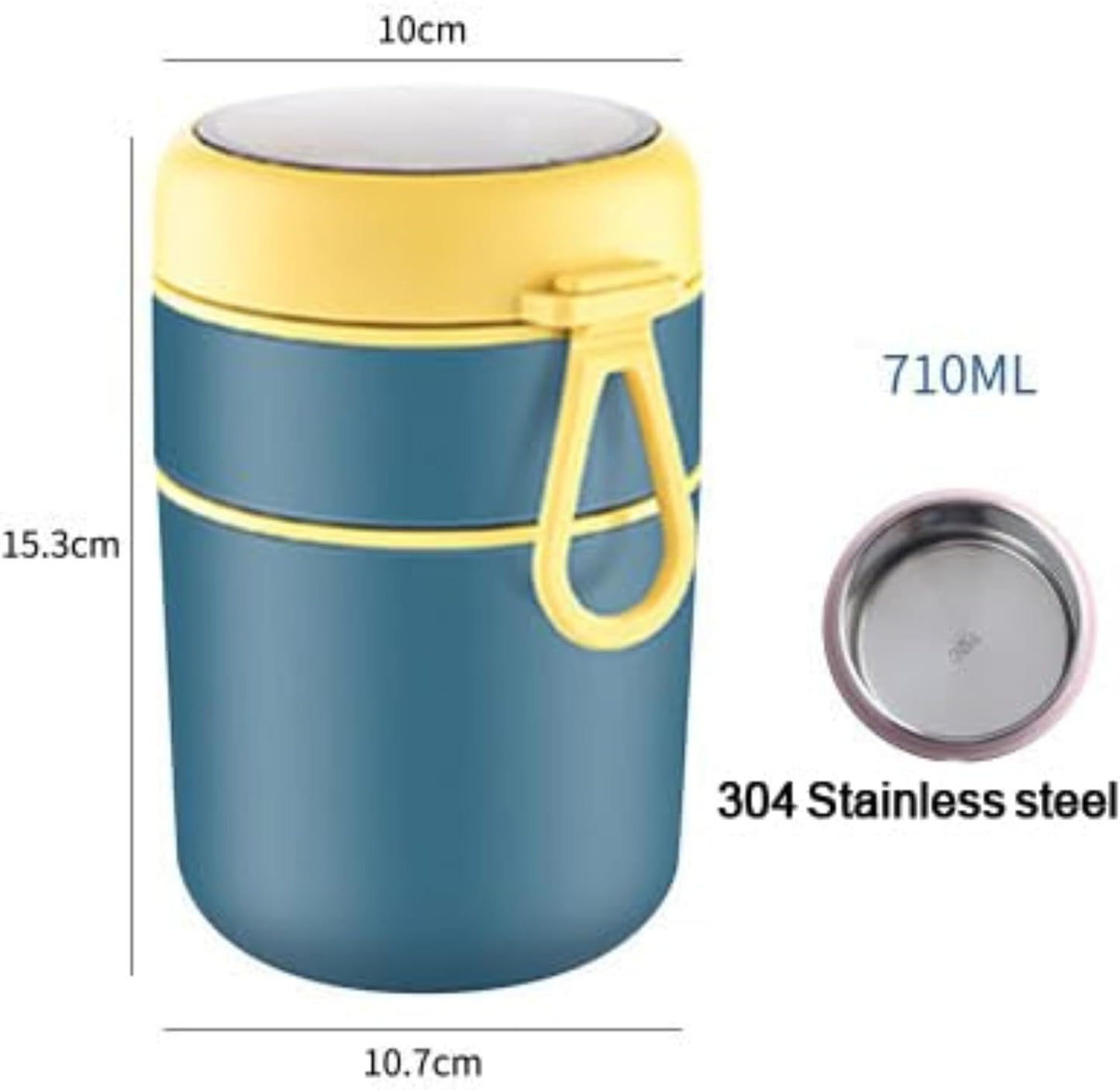 Double Soup Bowl Insulated Lunch Container Thermos Steel Food Jar with Spoon Stainless Steel 2 Compartment Leak Proof Airtight Lunch Container for Hot and Cold Food 710ml (Blue)