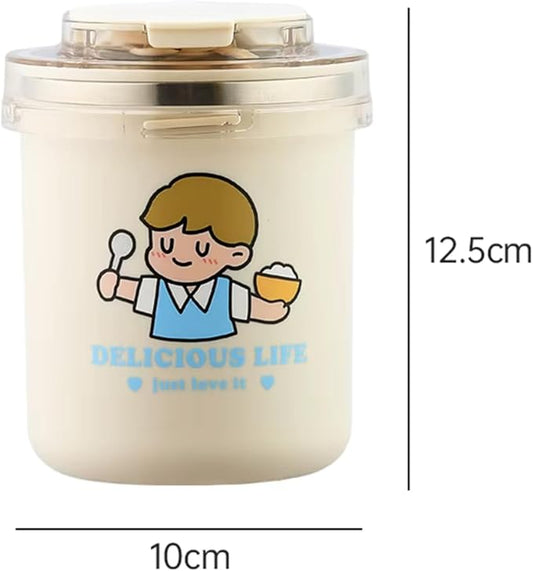 500ml Portable Stainless Steel Soup & Breakfast Cup – Cartoon Design, Thermos for Milk, Oatmeal, and Nutrition – Ideal for Students & Office Workers" (cream)