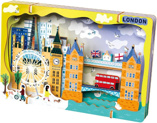 Avenir - Let’s Travel Together 3D Cityscape Puzzle – London Wooden DIY Model Kit | Build Famous Landmarks with Illustrated Guide | Educational Travel Gift for Kids & Adults