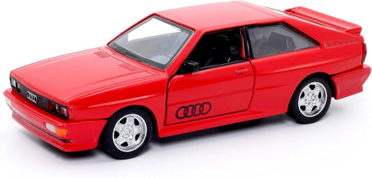 D-Power 1:36 Diecast Audi Quattro Coupe (1980–1991), Assorted Colors Red / Grey, 1 Piece– Classic Model Car with Pull Back Action, Collectible Vintage Toy