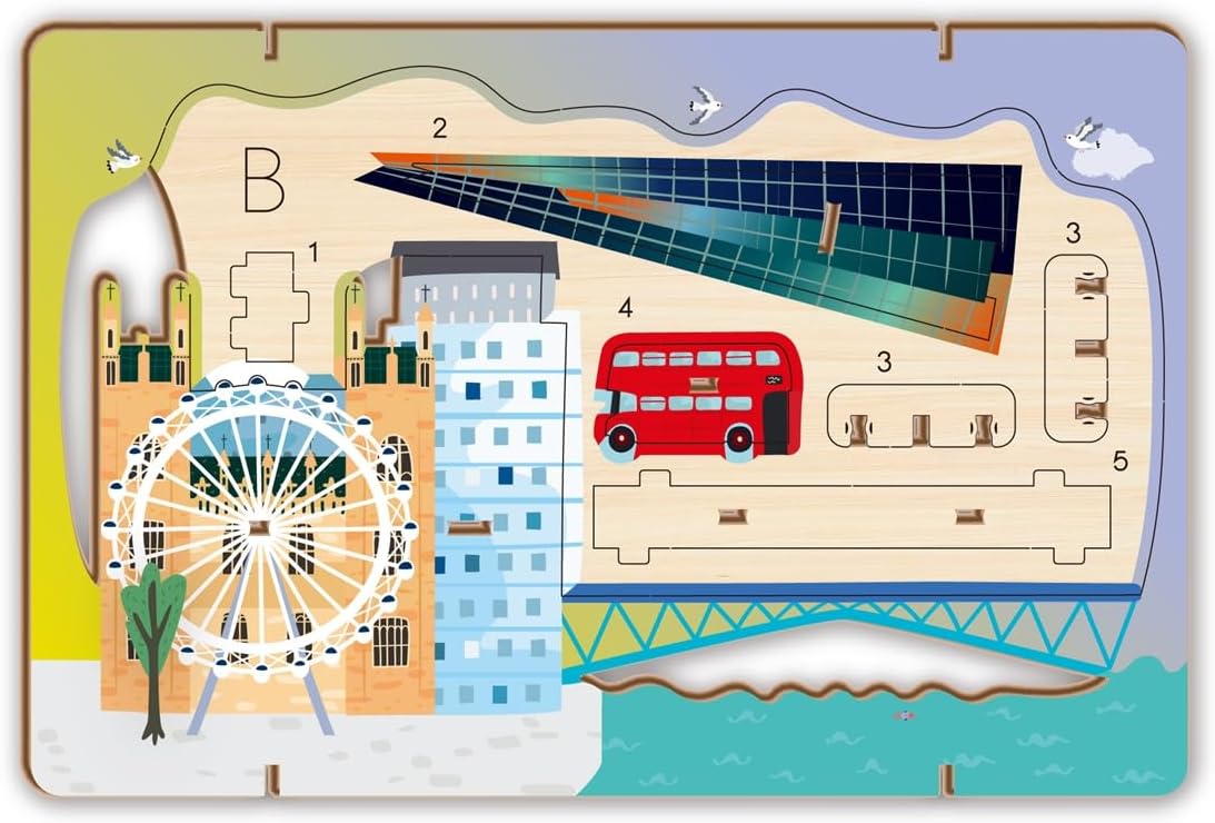 Avenir - Let’s Travel Together 3D Cityscape Puzzle – London Wooden DIY Model Kit | Build Famous Landmarks with Illustrated Guide | Educational Travel Gift for Kids & Adults