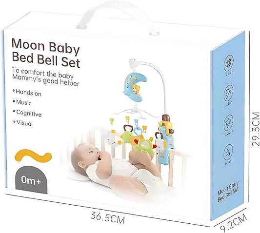 Baby Crib Mobile with Music & Remote – 360° Rotating Hanging Rattle Toy Set for Newborns, Adjustable Stand, Soothing Melodies for 0-12 Months (Blue)