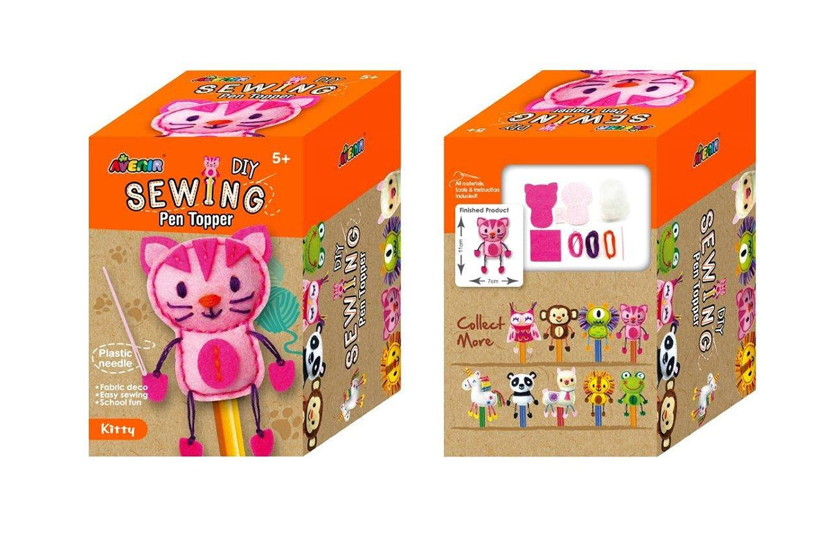 Avenir Sewing Pen Topper - Kitty | DIY Pen Topper Friend Sewing Kit - Hours of Entertainment & Creativity | Tools & Instructions Included, Easy and Fun Activity for Kids +
