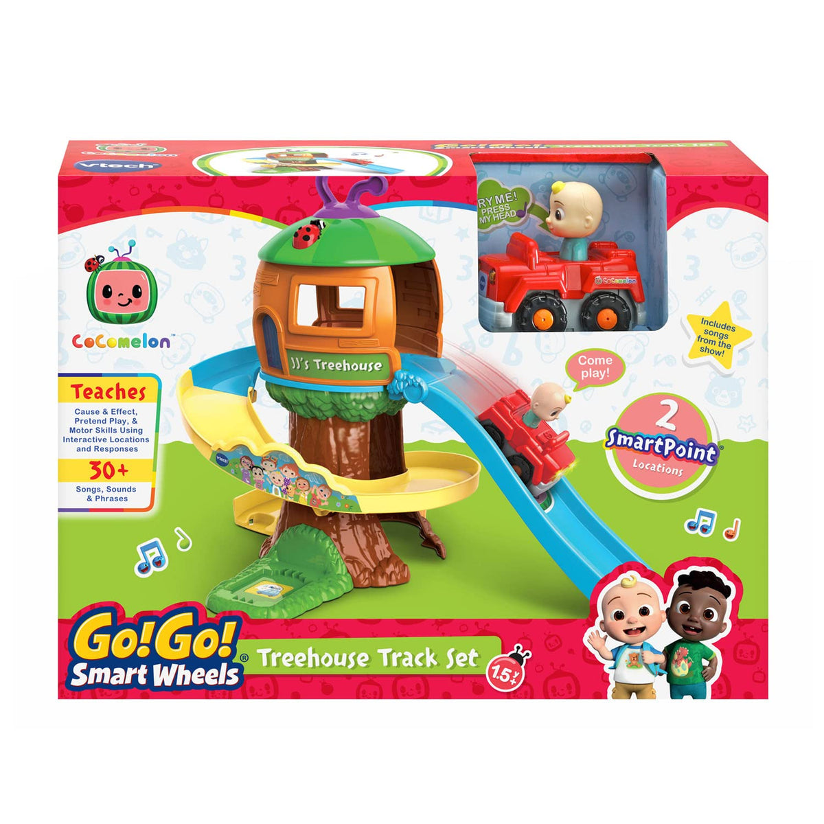 VTech CoComelon Go! Go! Smart Wheels Treehouse Track Set, Spiral Ramp & SmartPoint Songs, Ages 1.5 – 5 Years