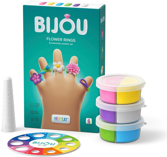 Hey Clay - Flower RINGS Colourful modelling air-dry clay, 3 cans with fun interactive app for kids 3 years +