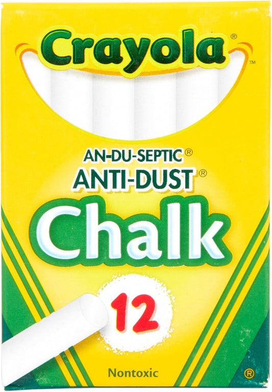 CRAYOLA Anti-Dust White Chalk 12 Count (Pack of 1) | Smooth Texture Makes Writing & Drawing on Blackboards Easy