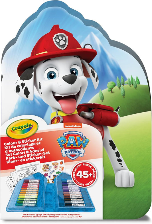 CRAYOLA - Case with Colours & Stickers Paw Petrol, Felt Pen Set, Colouring Pages, Stickers, 45 Pieces, Creative Gift for Children from 5 Years