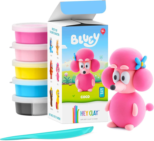 Hey Clay - Coco. Colorful modeling air-dry clay, 5 cans with fun interactive app for kids aged 3+ years.