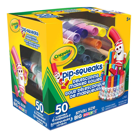 Crayola Pip-Squeaks Telescoping Marker Tower – 50 Washable Mini Markers for Kids | Compact 3-Tier Storage, Easy to Clean, Non-Toxic Art Supplies for Creative Drawing & Coloring