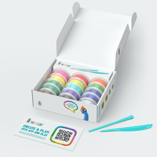 HEY CLAY - Dinos Set-Colourful Modeling Kids-Air Dry Clay Kit 15 cans and Sculpting Tools with Fun Interactive Instructions App, Multicoloured