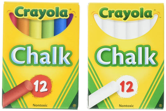 Crayola Chalk Set – 12 White & 12 Coloured Dust-Free Chalks with Eraser | Non-Toxic Blackboard Chalk for School, Home & Creative Learning for Kids Ages 3+