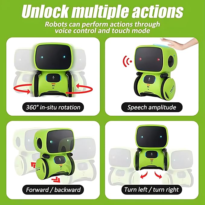 Mini Smart Robot Toy for Kids – Voice-Controlled Interactive Talking Robot with Lights & Sounds, Educational Toy for Boys & Girls Ages 3+ (Green)