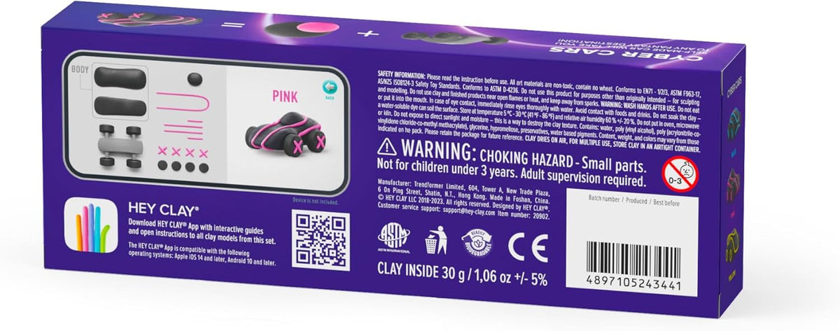 Hey Clay - Cyber Cars PINK CYBER CAR Colourful modelling air-dry clay, 2 cans with fun interactive app for kids 3 years +