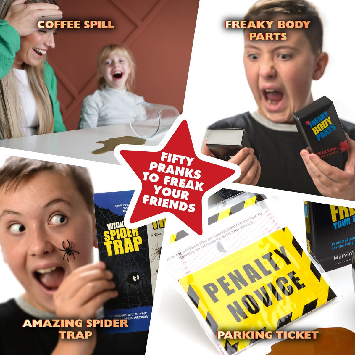 Marvin’s Magic Fifty Pranks to Freak Your Friends Gift Tin – Kids Prank & Joke Set with 50 Funny Practical Jokes and Props, Hilarious Fun for Ages 8+