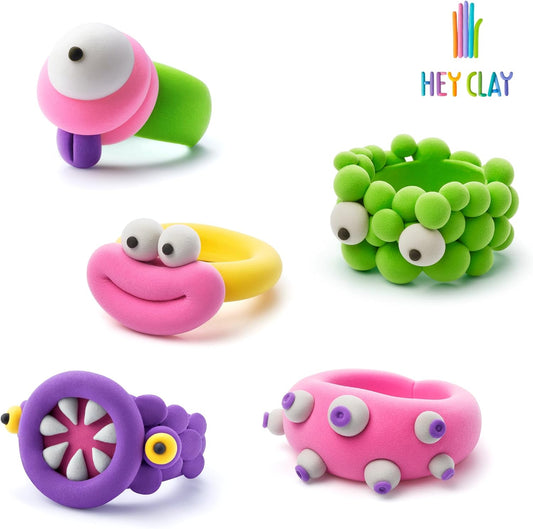 Hey Clay - SWEET RINGS Colourful modelling air-dry clay, 3 cans with fun interactive app for kids 3 years +