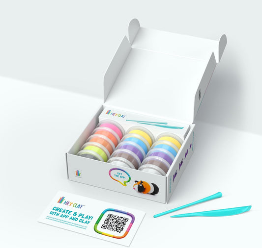 Hey Clay - FLUFFY PETS Colourful modelling air-dry clay, 15 cans with fun interactive app for kids 3 years +