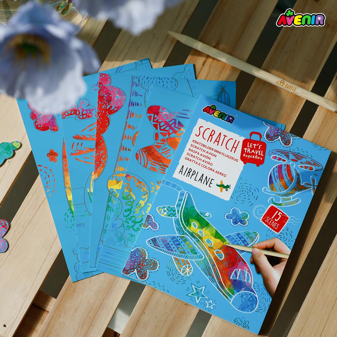 Avenir - Let’s Travel Together Mini Scratch Book Airplane – Creative Scratch Art Pad for Kids | Colorful Scratch Paper Drawing Book | Travel-Friendly Art & Craft Activity