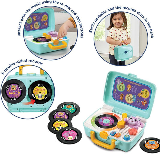 Vtech - My 1st Record Player - Multicolour | Double-sided records feature 5 different music styles with animal friends singing cool songs | Suitable ages 12+ up