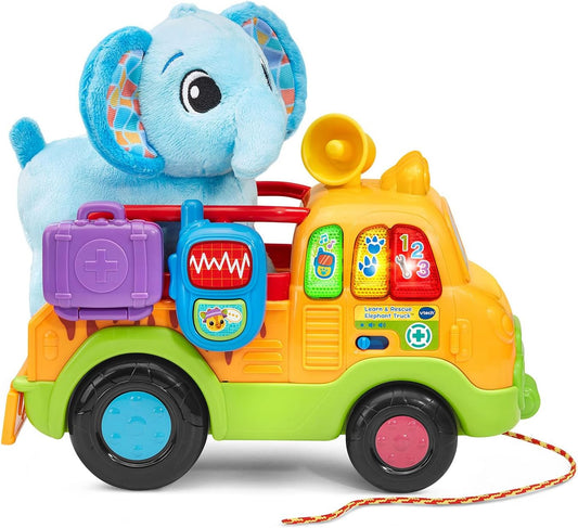 VTech Learn & Rescue Elephant Truck | Interactive Pull-Along Rescue Vehicle with Plush Elephant | Lights, Music & Role-Play Learning | Toddler Toy for Ages 12–36 Months
