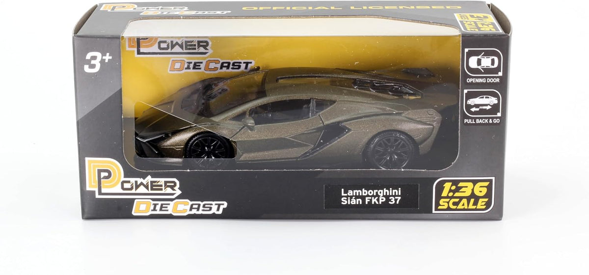 D-Power 1:36 Diecast Lamborghini Sian FKP 37 – Matte Green, Pull Back, Collectible Model Car
