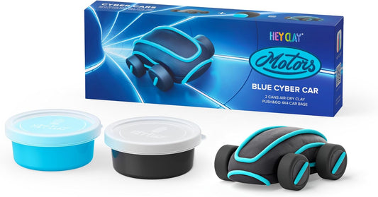 Hey Clay - Cyber Cars BLUE CYBER CAR Colourful modelling air-dry clay, 2 cans with fun interactive app for kids 3 years +