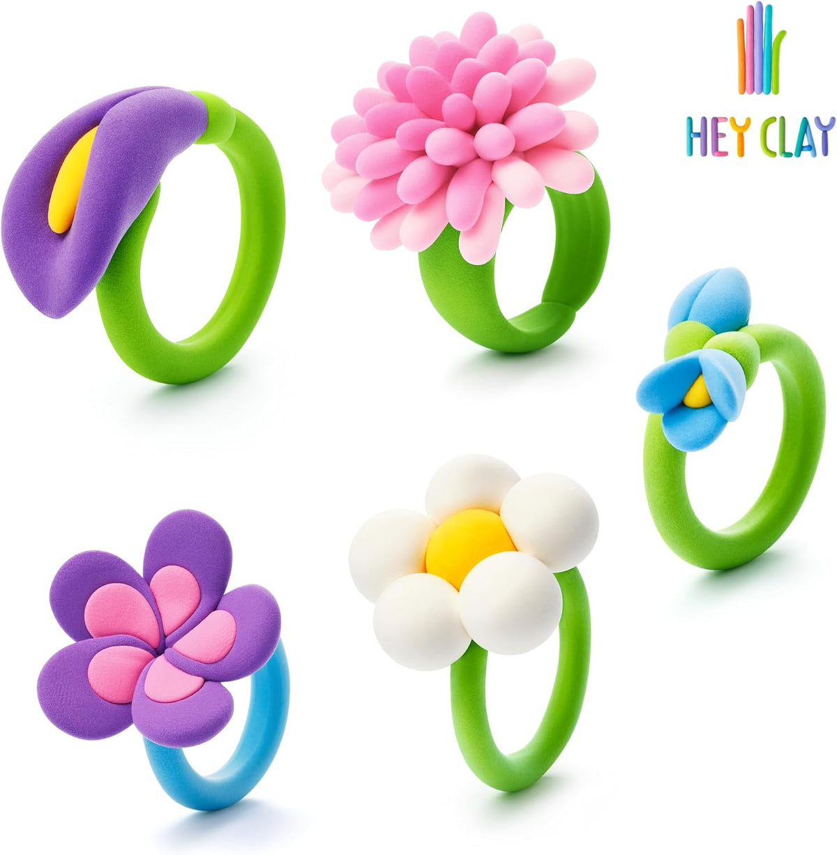 Hey Clay - ALIEN RINGS Colourful modelling air-dry clay, 3 cans with fun interactive app for kids 3 years +