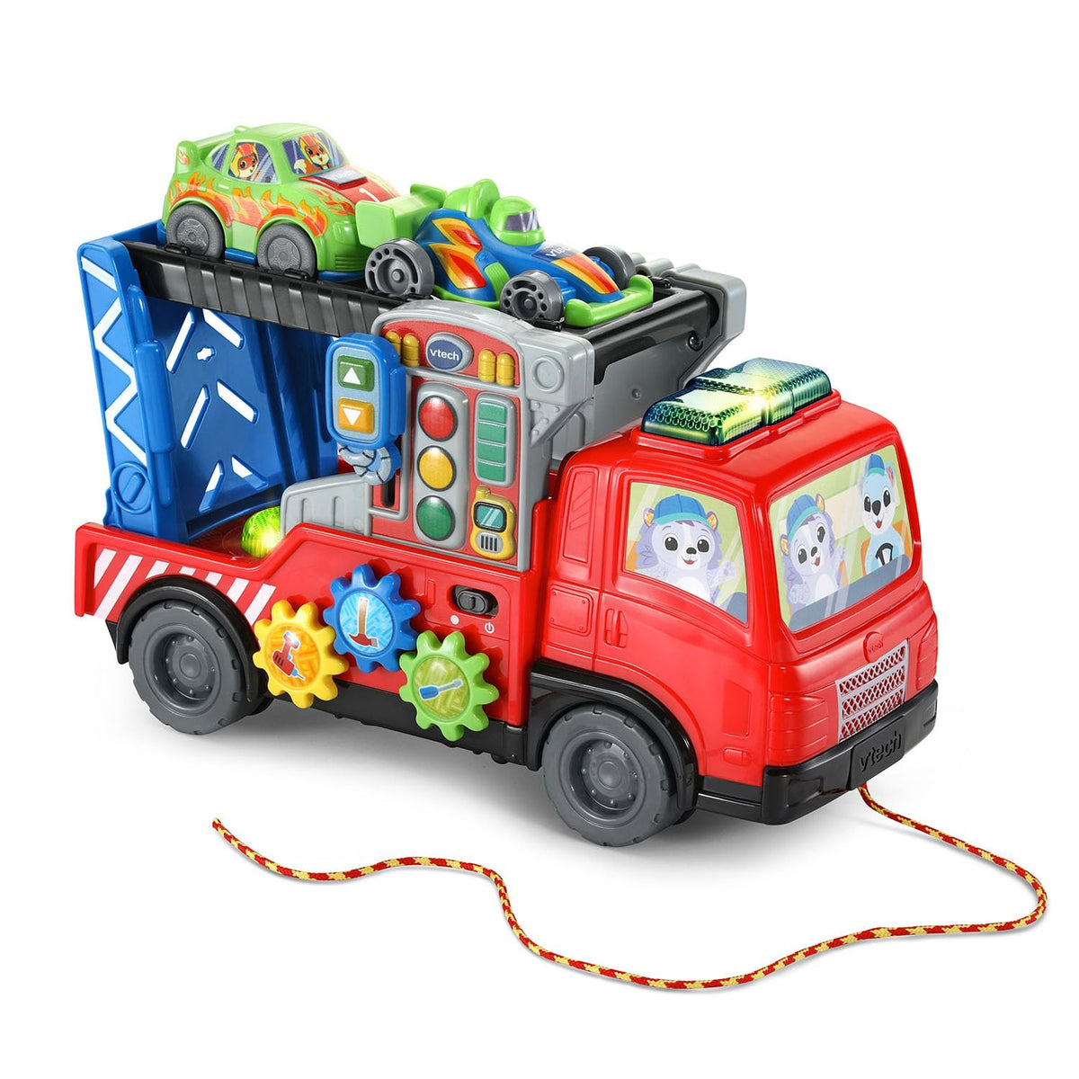 Vtech 3-in-1 Musical Car Carrier Truck Toy with Repair Center, Pull-Along Cord & 2 Race Cars for Toddlers (12–36 Months)
