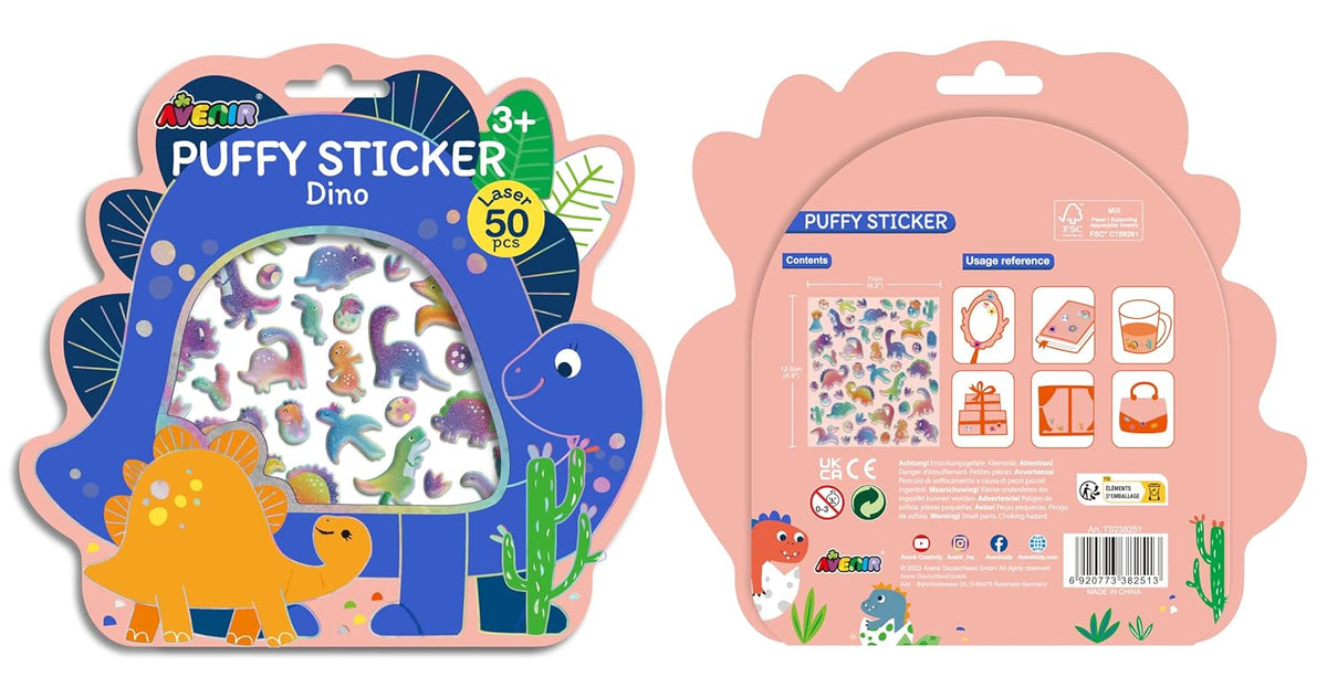 Avenir - Puffy Sticker Dino Multicolor | activity for kids | Perfect work of art to keep for room decoration or to give as a gift | ages 3+
