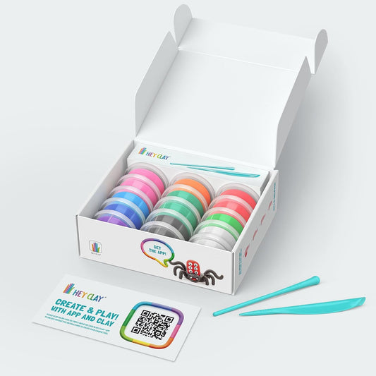 Hey Clay - MINIONS Colourful modelling air-dry clay, 15 cans with fun interactive app for kids 3 years +