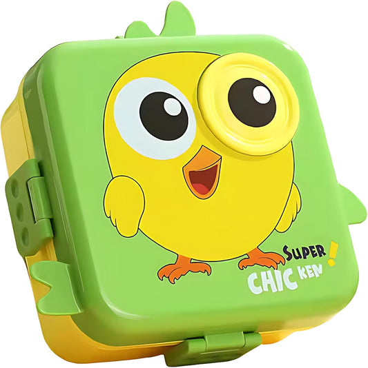 Kids Lunch Box with Spoon – Leakproof Double Decker Bento Box, Durable Plastic, Sealed for Freshness, Sauce Cup Included, Perfect for School & Travel, 1120ml (Bird Green)