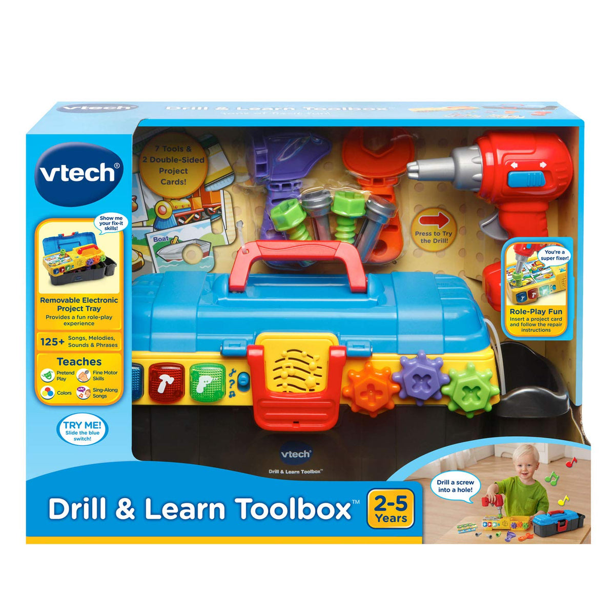Vtech Drill & Learn Electronic Toolbox Toy with Interactive Drill, Tools, Lights & Music – Educational DIY Playset for Toddlers