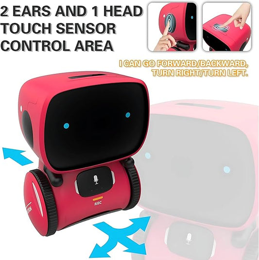 Mini Smart Robot Toy for Kids – Voice-Controlled Interactive Talking Robot with Lights & Sounds, Educational Toy for Boys & Girls Ages 3+ (Red)