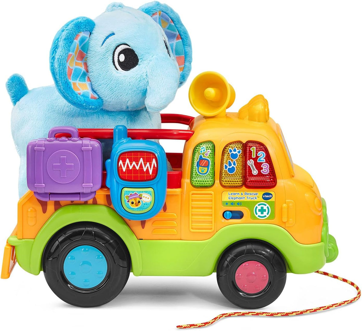 VTech Learn & Rescue Elephant Truck | Interactive Pull-Along Rescue Vehicle with Plush Elephant | Lights, Music & Role-Play Learning | Toddler Toy for Ages 12–36 Months