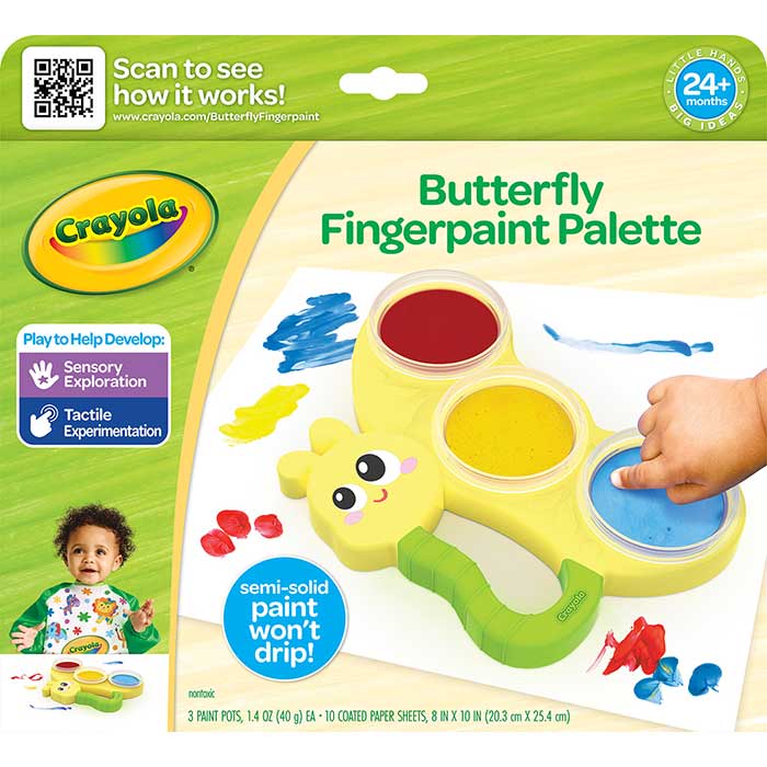 Crayola Butterfly Fingerpaint Palette – Toddler Art Set with 3 Washable Paint Pots & 10 Large Sheets | Mess-Free Sensory Painting Kit for Kids, Creative Gift for Ages 2+