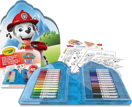 CRAYOLA - Case with Colours & Stickers Paw Petrol, Felt Pen Set, Colouring Pages, Stickers, 45 Pieces, Creative Gift for Children from 5 Years
