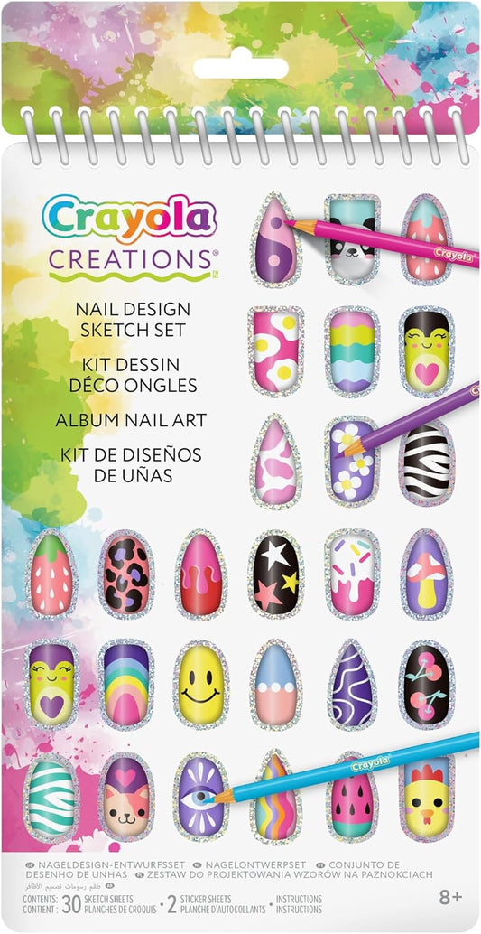 Crayola Nail Design Portfolio – 30-Page Creative Activity Book with Stickers | DIY Nail Art Sketch & Design Set for Girls Ages 8+ | Fashion & Art Fun