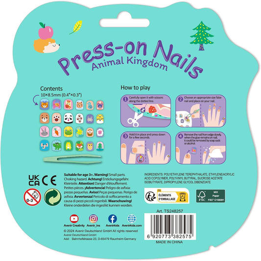 Avenir - Fancy Me Press-On Nails for Kids – Animal Kingdom | 24 Pre-Glued Artificial Nails with Tweezer | Easy Apply & Remove | Fun Nail Art Kit for Girls & Gift Set
