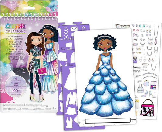 Crayola Creations Glam Fashion Set – 30-Page Drawing & Activity Kit with Stencils and Stickers | Create Your Own Fashion Collection | Creative Art Set for Girls Ages 8+
